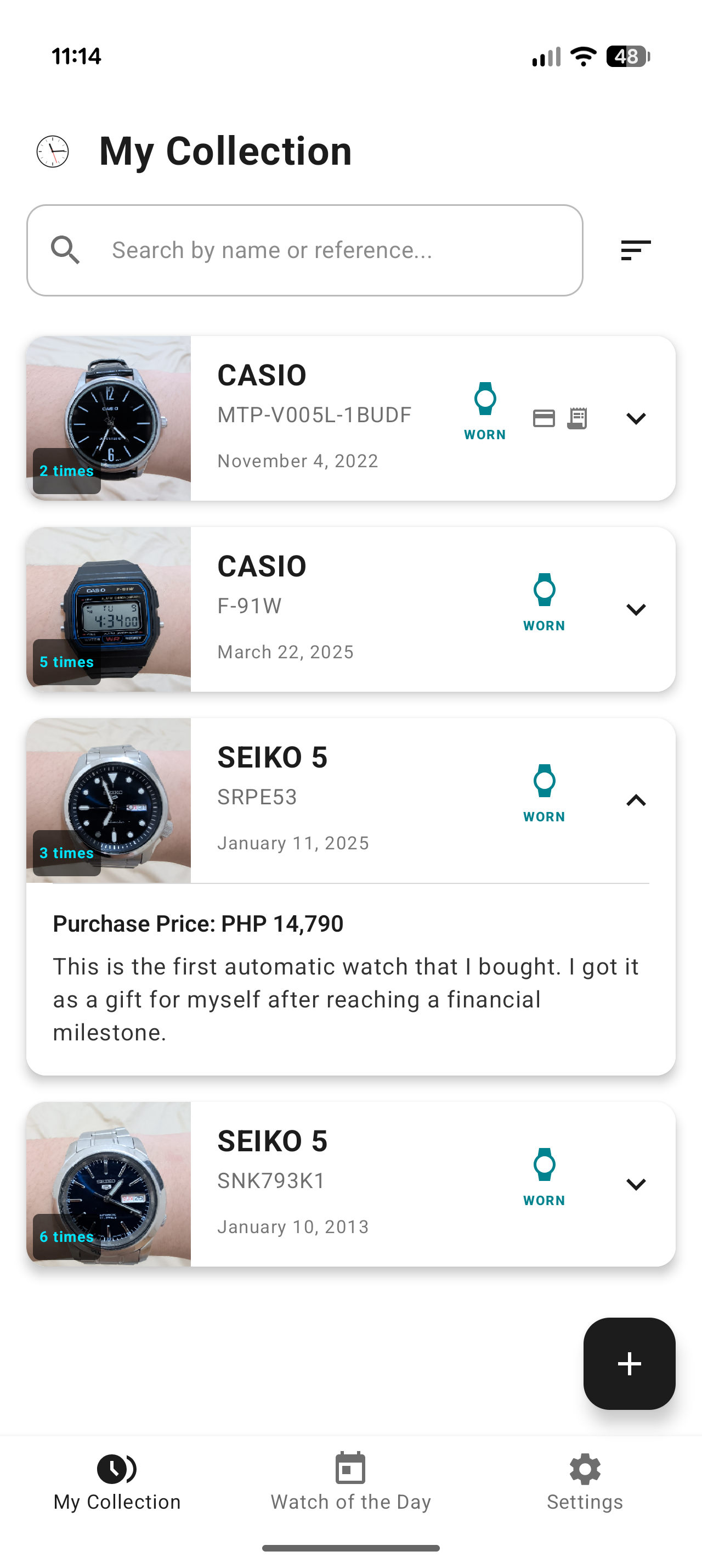 Watchfolio App My Collection View - Light Mode