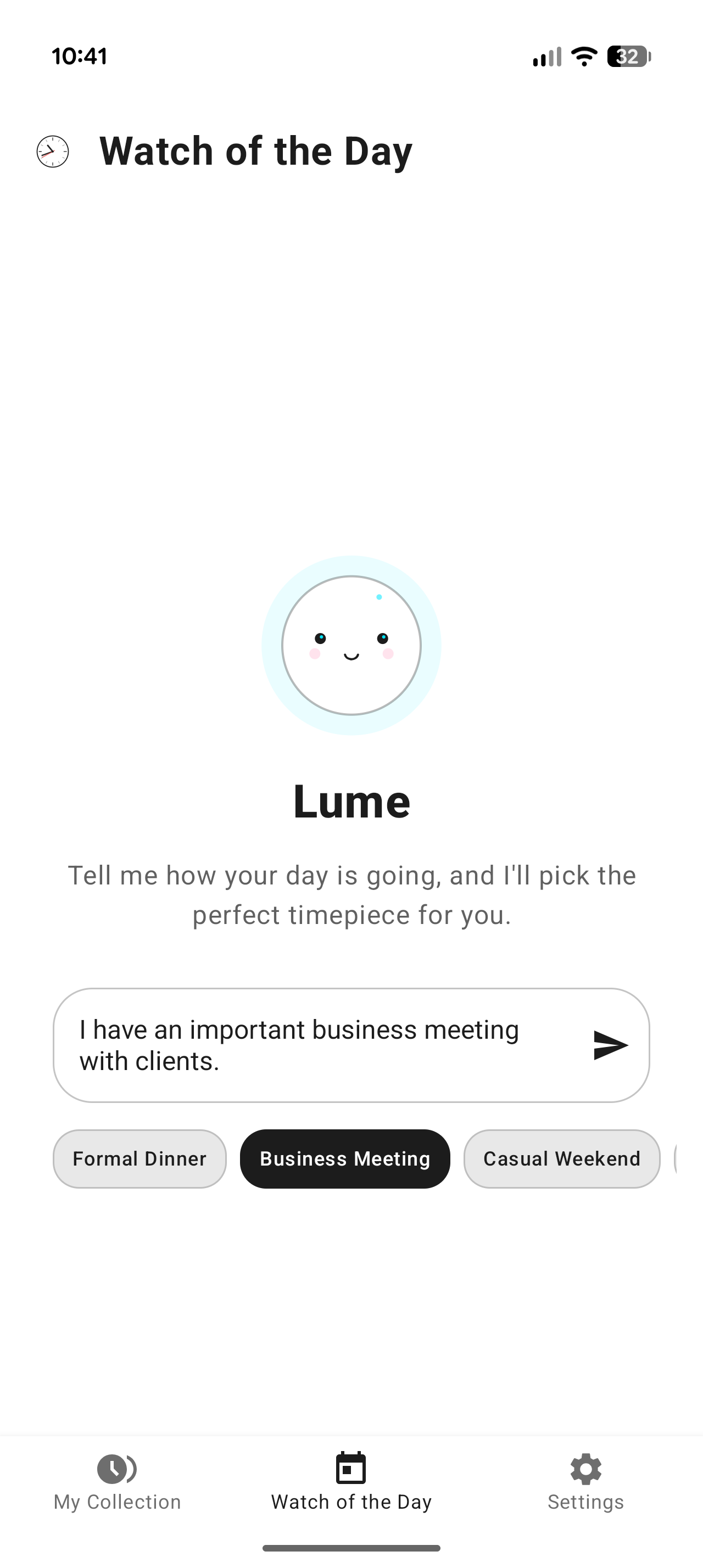 Watchfolio App Lume AI Chat View - Light Mode