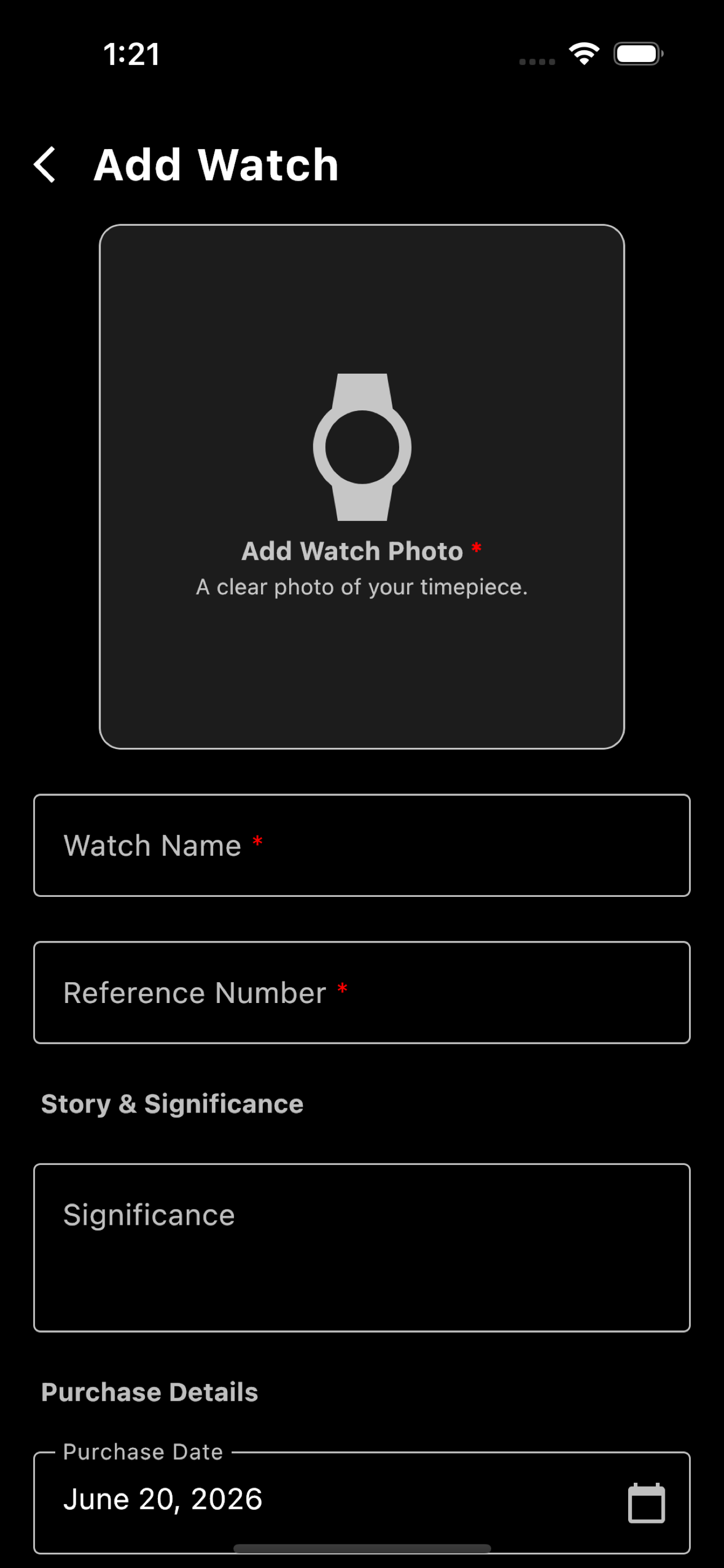 Watchfolio App Add Watch View